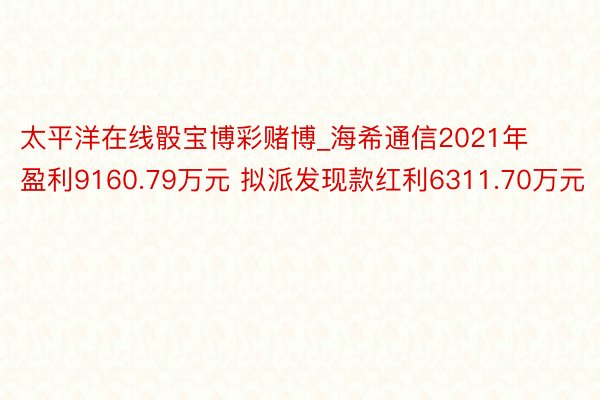 太平洋在线骰宝博彩赌博_海希通信2021年盈利9160.79万元 拟派发现款红利6311.70万元